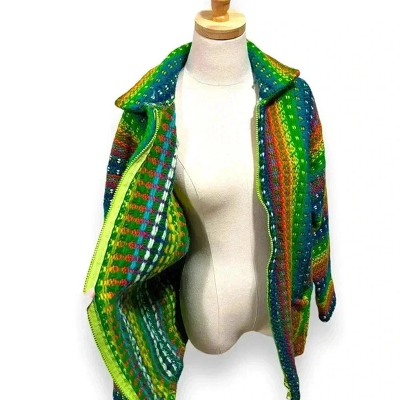 Unisex Ecuadorian 100% Wool Rainbow Cable Knit Full Zip Sweater - Picture 9 of 11